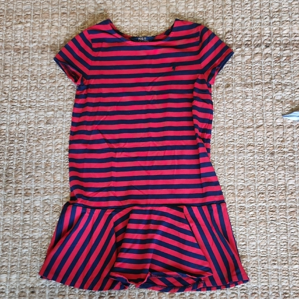 Polo by Ralph Lauren Red and Blue Fit and Flare Tshirt Preppy Dress